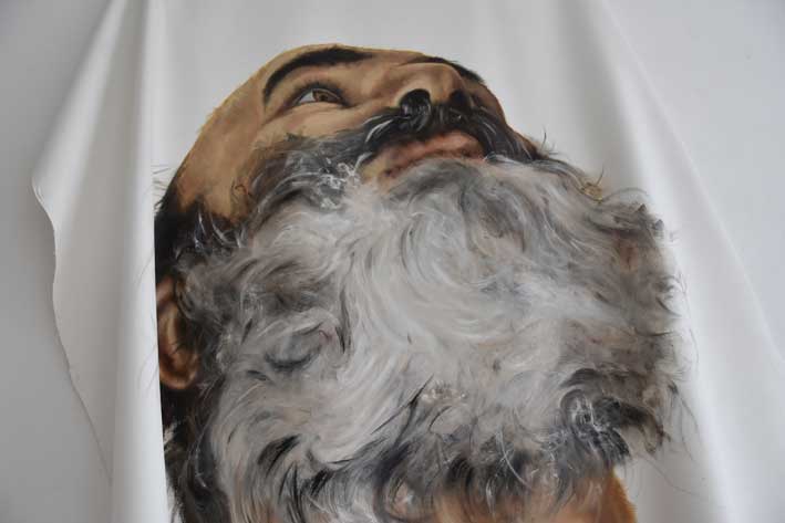 Sylvie Wozniak, Regarder le ciel - Antonio, 2019, huile sur toile de coton apprêté, 250 x 250 cm (détail)