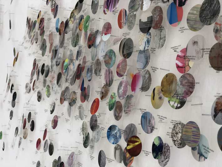 Nina Rodin, Inventaire de touches pictoriales, 2018, impressions archiviales, acétate, clous, taille variable