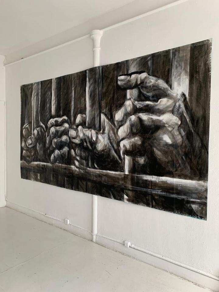 Rêves perdus, 2018, acrylique et dispersion sur bâche, 378 x 193 cm